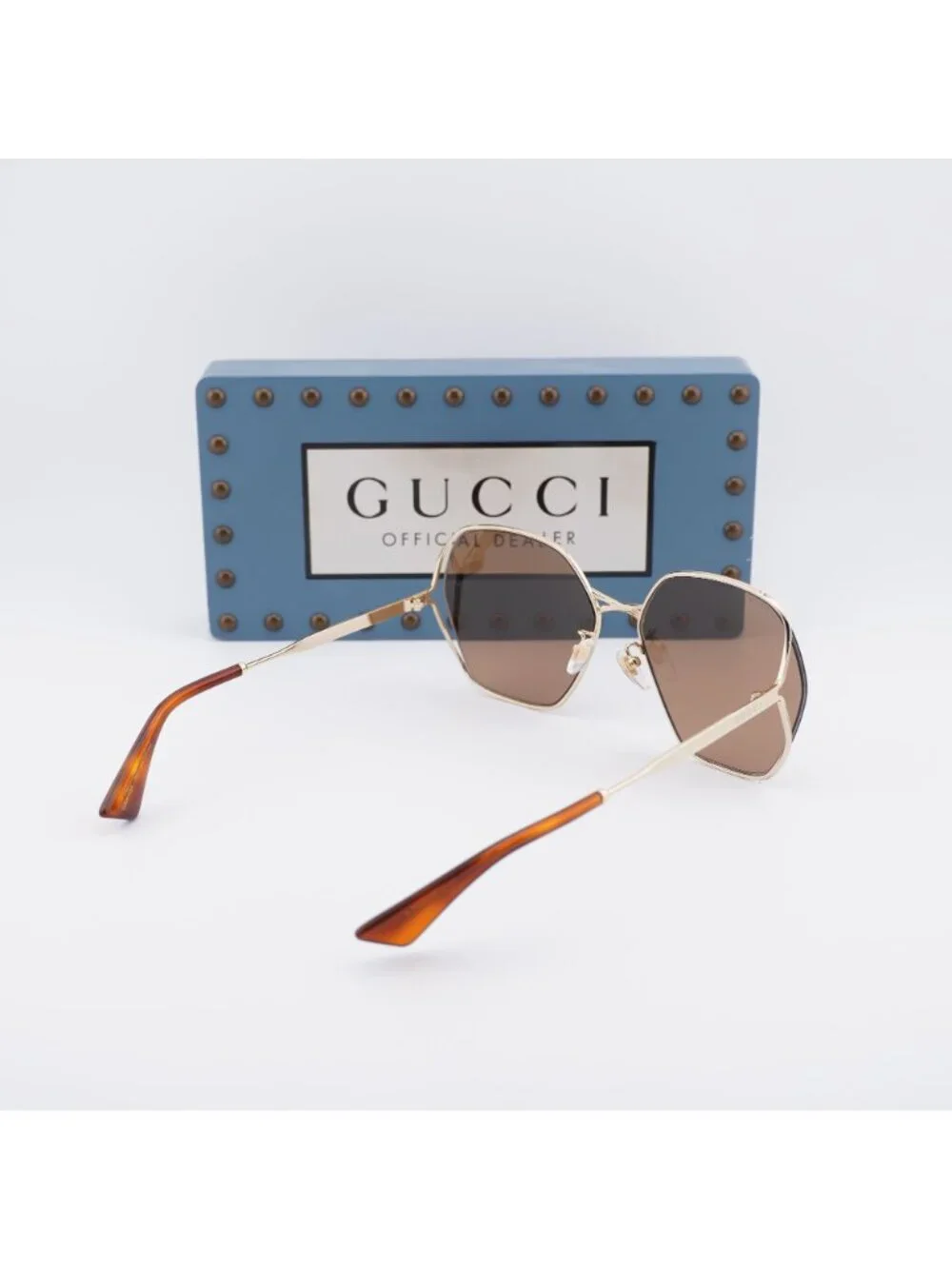 Gucci GG0818SA 002 Geometric Sunglasses - Gold / Brown
